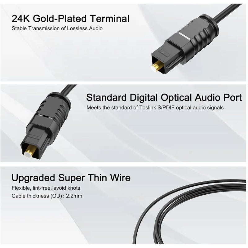 DteeDck Digital Optical Audio Cable 6 feet, Fiber Optic Cable Ultra-Thin Cord, SPDIF Toslink Optical Cable Compatible with TV Sound Bar Home Theater PS4 Xbox Samsung Vizio - Image 2
